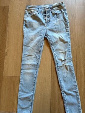 Light Blue Girls Skinny Jeans with Button-Fly